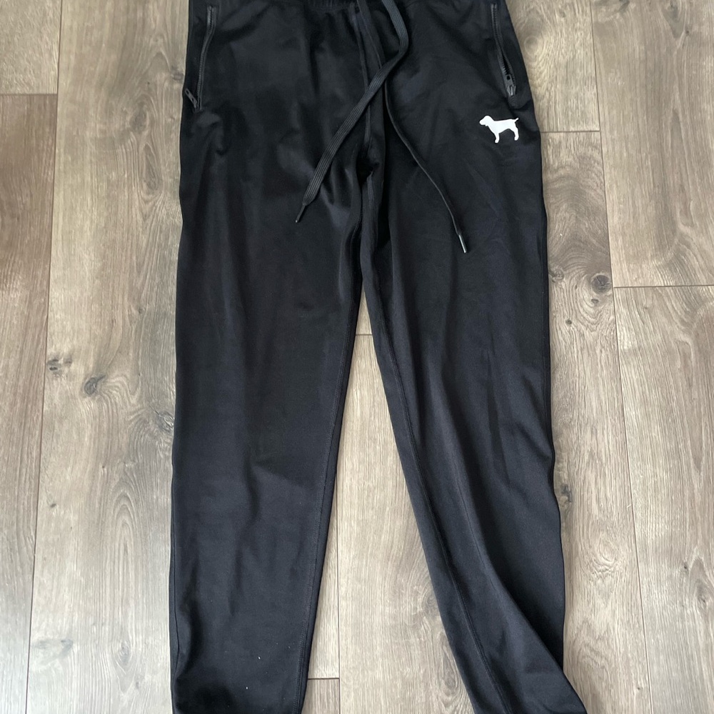 PINK Victoria's Secret Black Joggers with Dog Logo